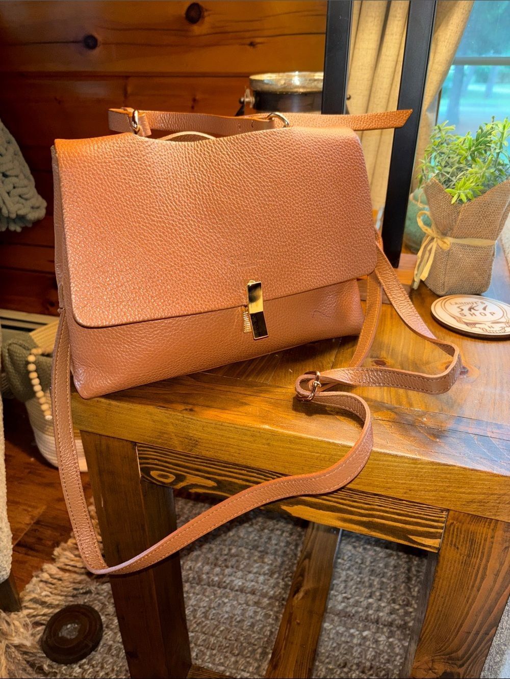Cheval 100% Genuine Pebbled Leather Crossbody Bag in Brown